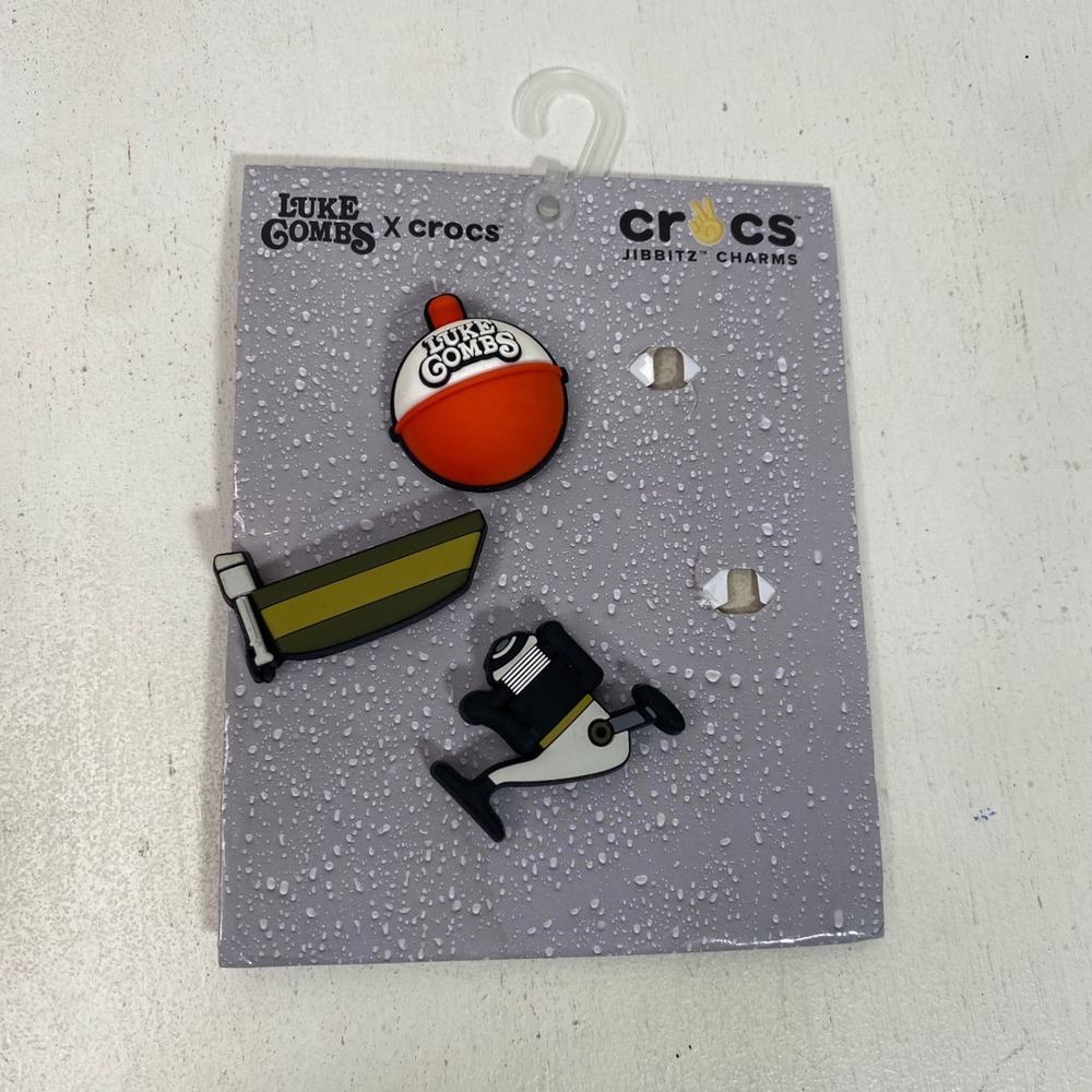 Luke Combs x Crocs Jibbitz Charms 3-Pack Fishing Bobber Boat Reel 10011549 NEW